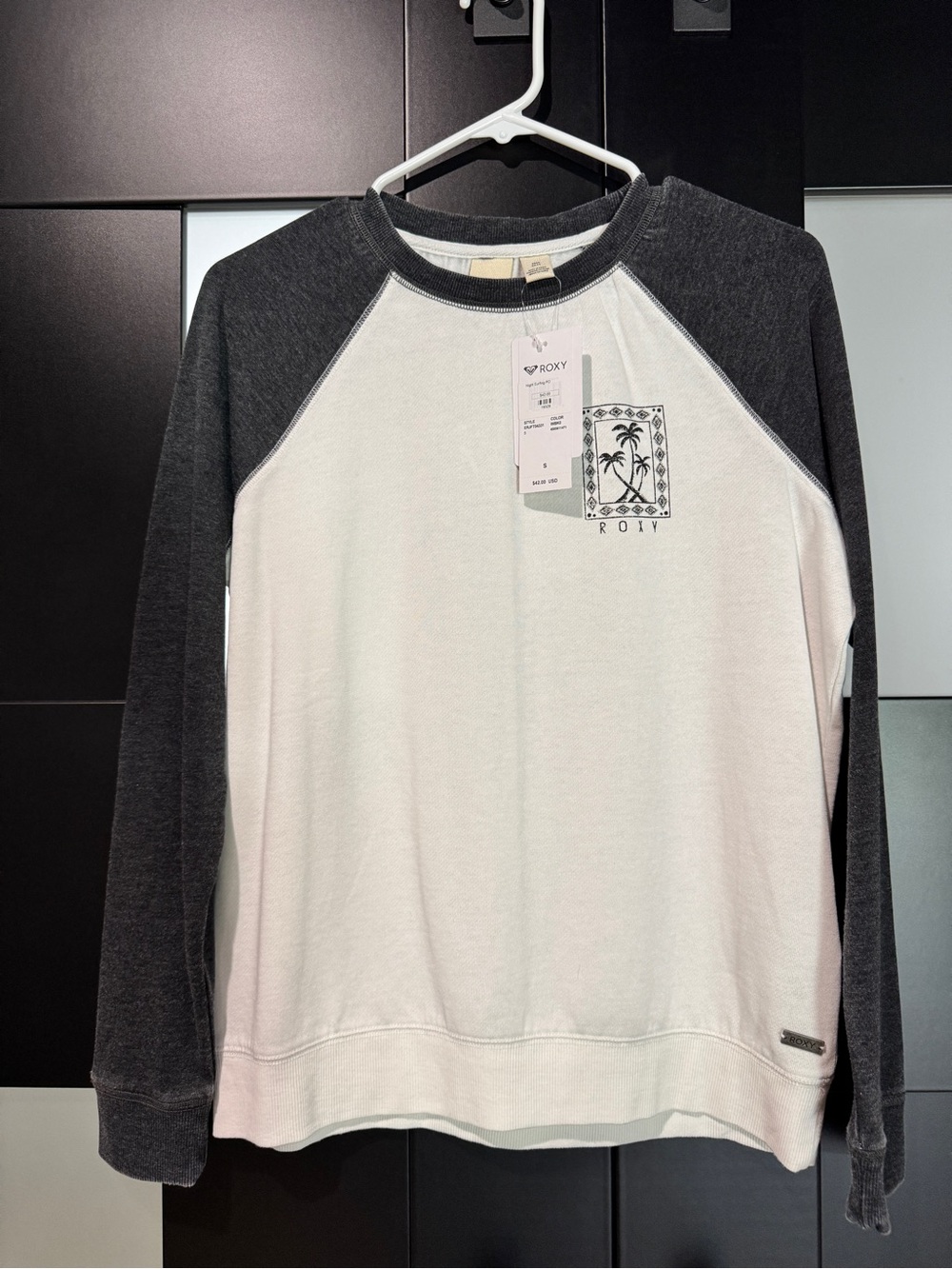 Roxy Palm Graphic Raglan Tee - White & Charcoal